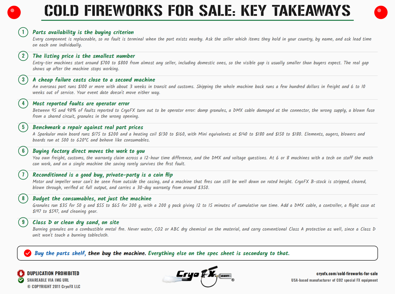 CryoFX Cold Spark Machine Cold Fireworks For Sale Key Takeaways