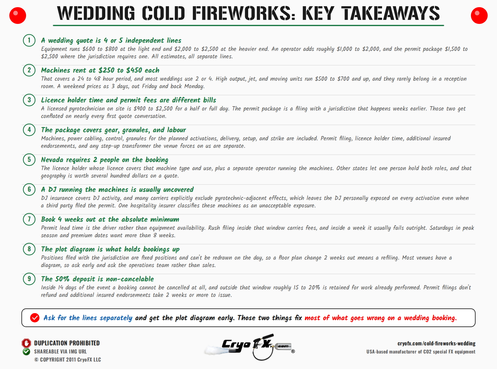 CryoFX Cold Spark Machine Cold Fireworks Wedding Key Takeaways