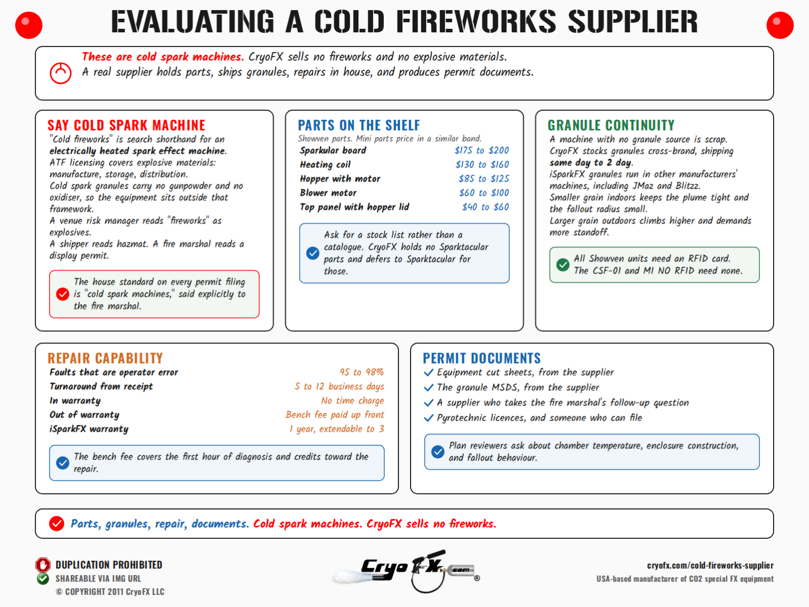 CryoFX Cold Spark Machine Cold Fireworks Supplier Evaluation Checklist