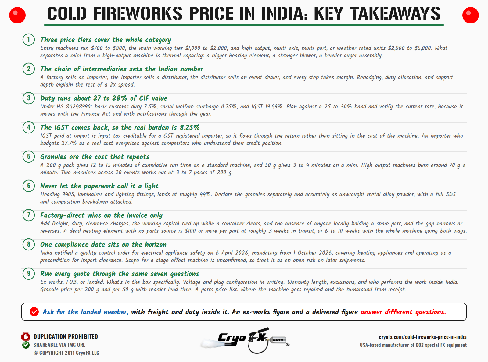 CryoFX Cold Spark Machine Cold Fireworks Price In India Key Takeaways