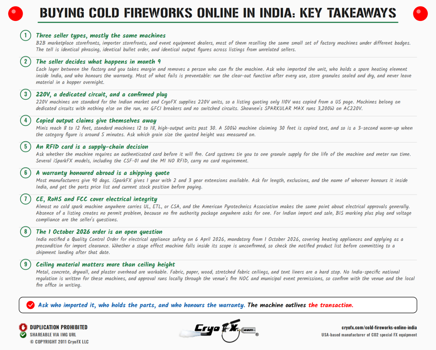 CryoFX Cold Spark Machine Cold Fireworks Online India Key Takeaways