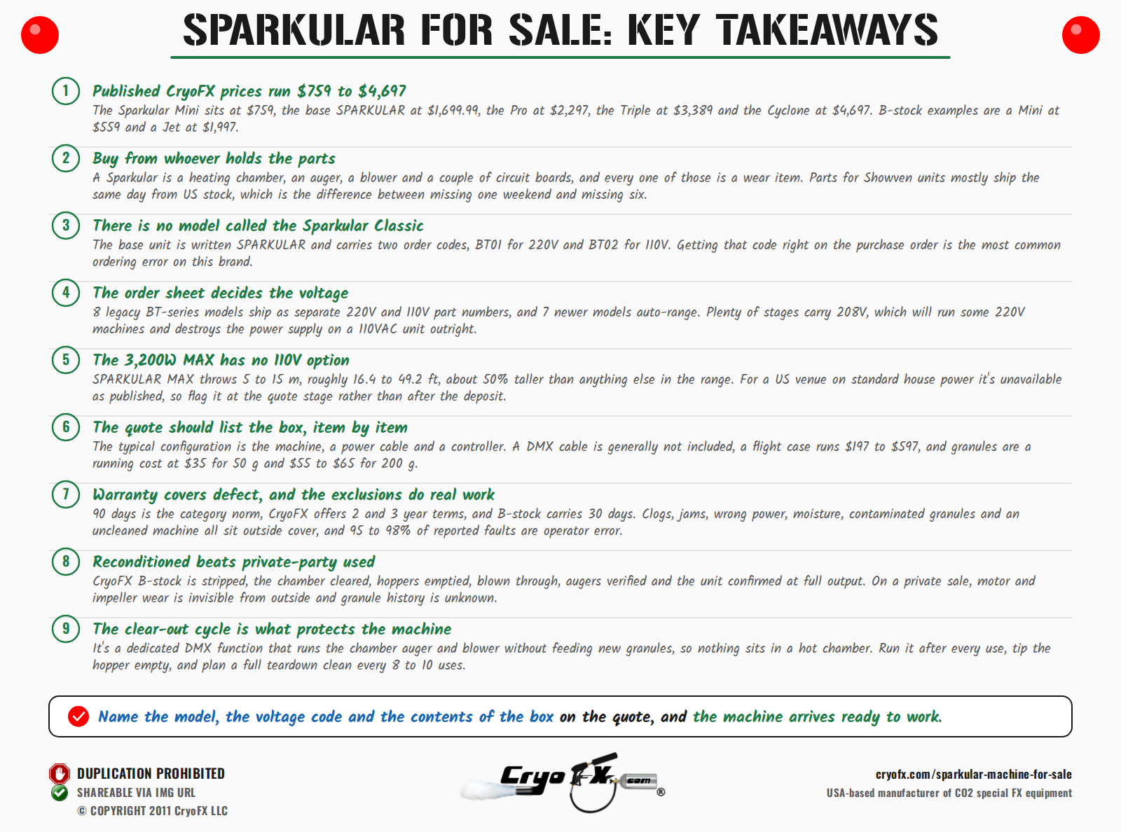 CryoFX Cold Spark Machine Sparkular Machine For Sale Key Takeaways