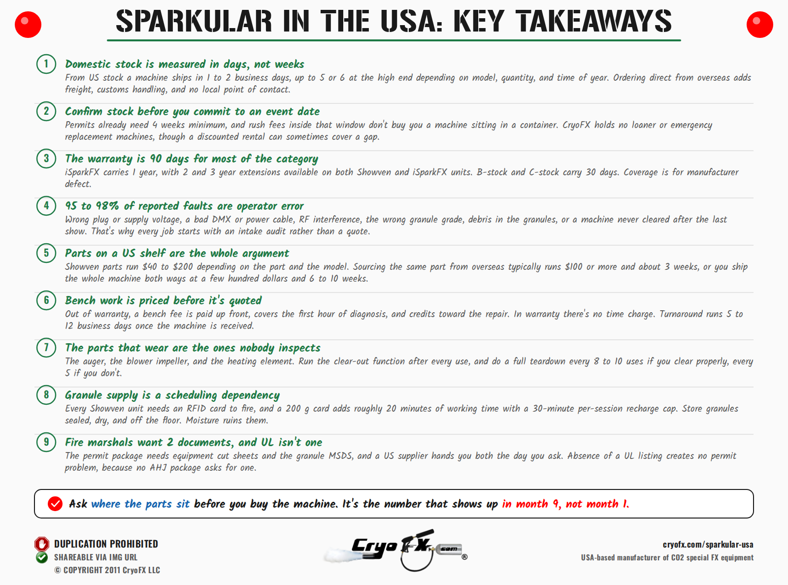 CryoFX Cold Spark Machine Sparkular USA Key Takeaways