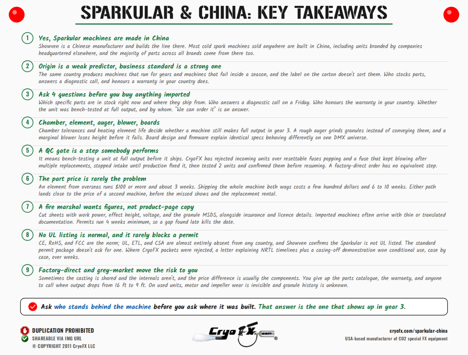 CryoFX Cold Spark Machine Sparkular China Key Takeaways