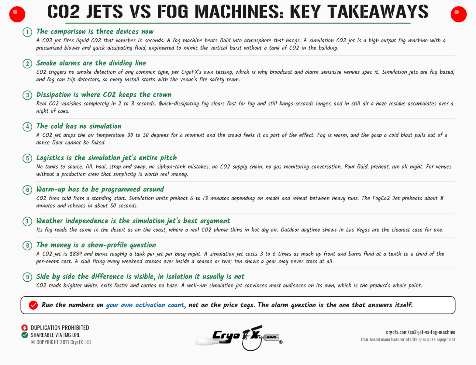 CryoFX CO2 Jet Vs Fog Machine Key Takeaways