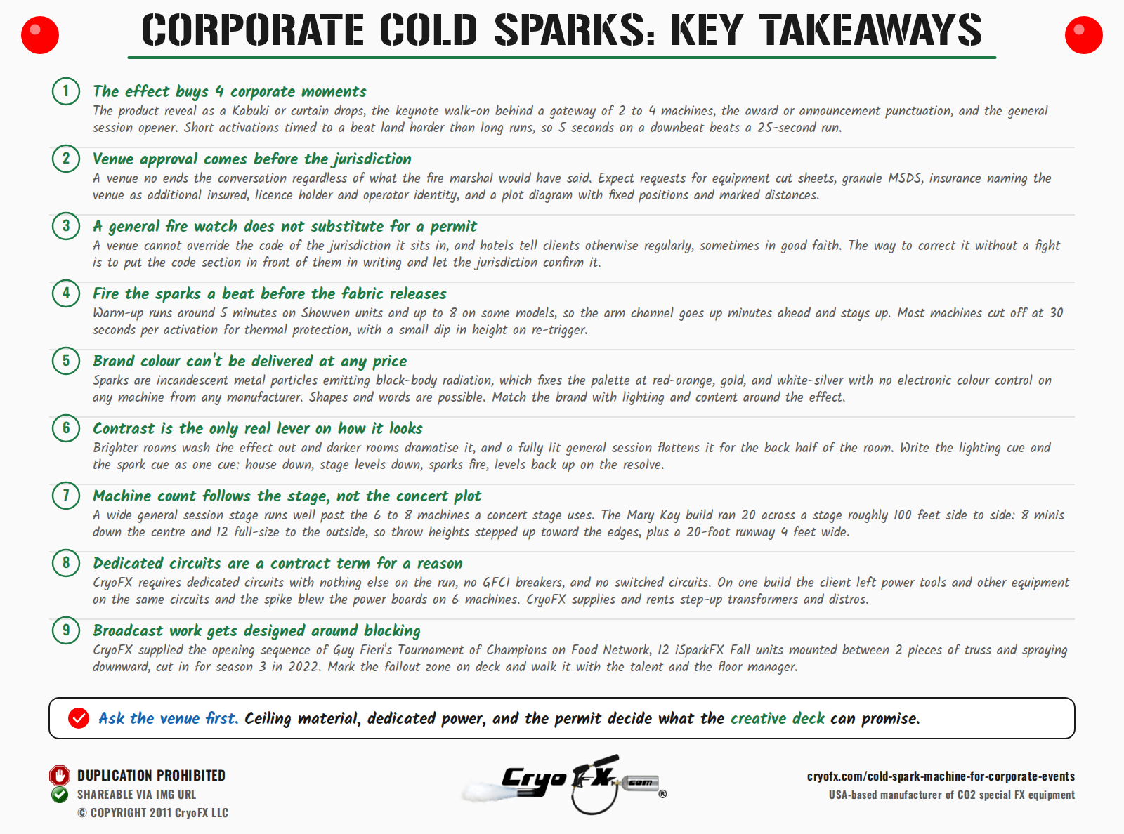 CryoFX Cold Spark Machine For Corporate Events Key Takeaways