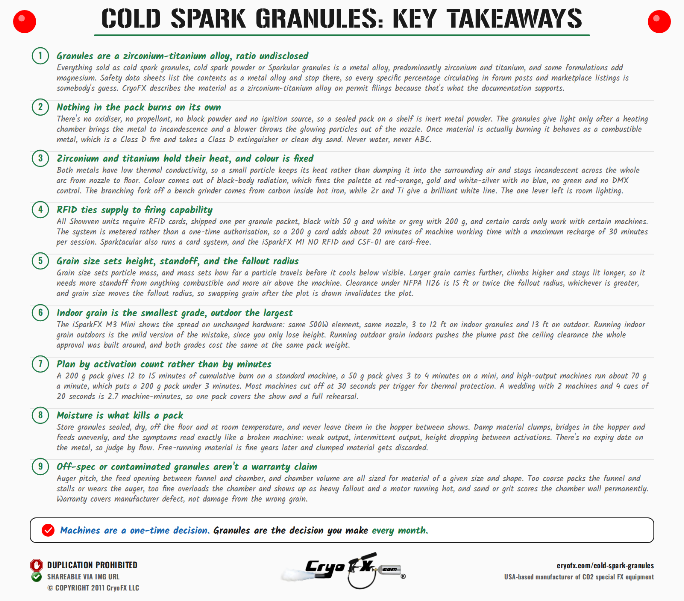CryoFX Cold Spark Machine Cold Spark Granules Key Takeaways