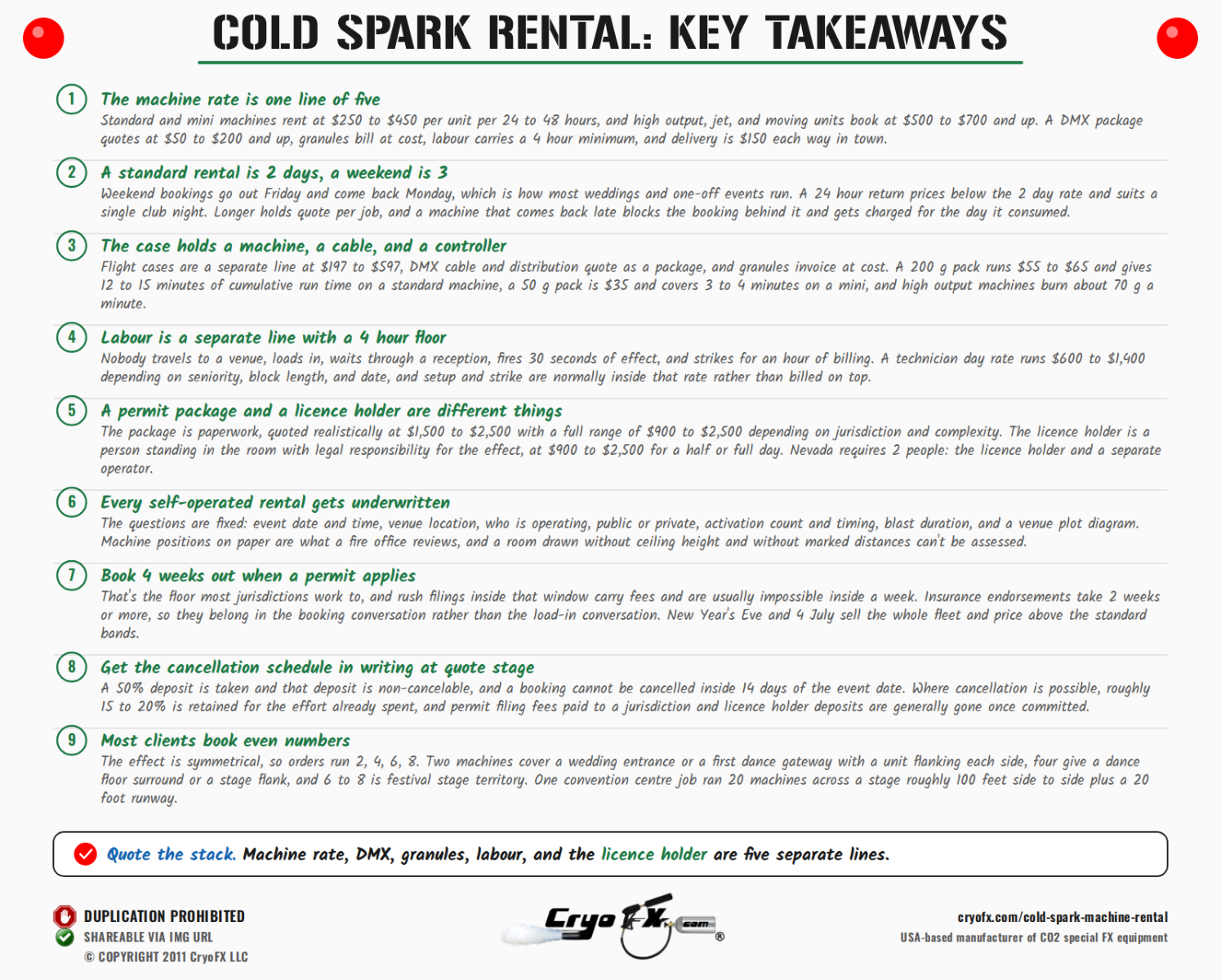CryoFX Cold Spark Machine Rental Key Takeaways