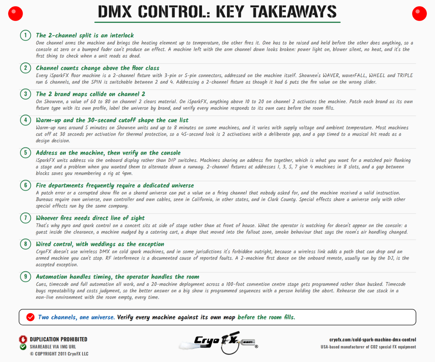 CryoFX Cold Spark Machine DMX Control Key Takeaways