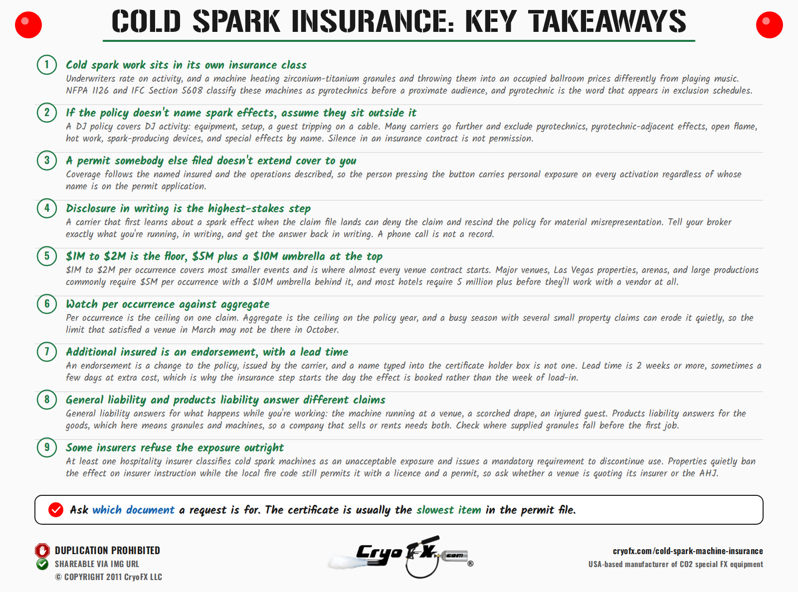 CryoFX Cold Spark Machine Insurance Key Takeaways