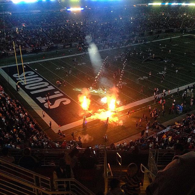 St. Louis Rams NFL game vs. the Pitsburg Steelers - the game turf caught fire after pyrotechnics were used to introduce the NFL Players