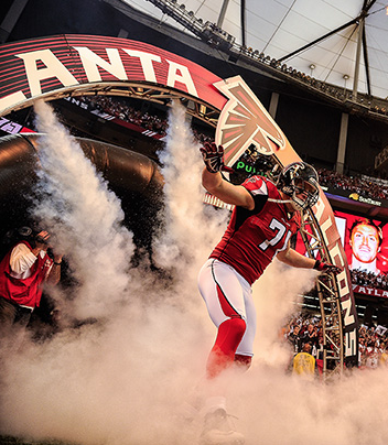 cryo nfl runout with Atlanta Falcons NFL team that uses cryofx co2 smoke effects for their teams entrance